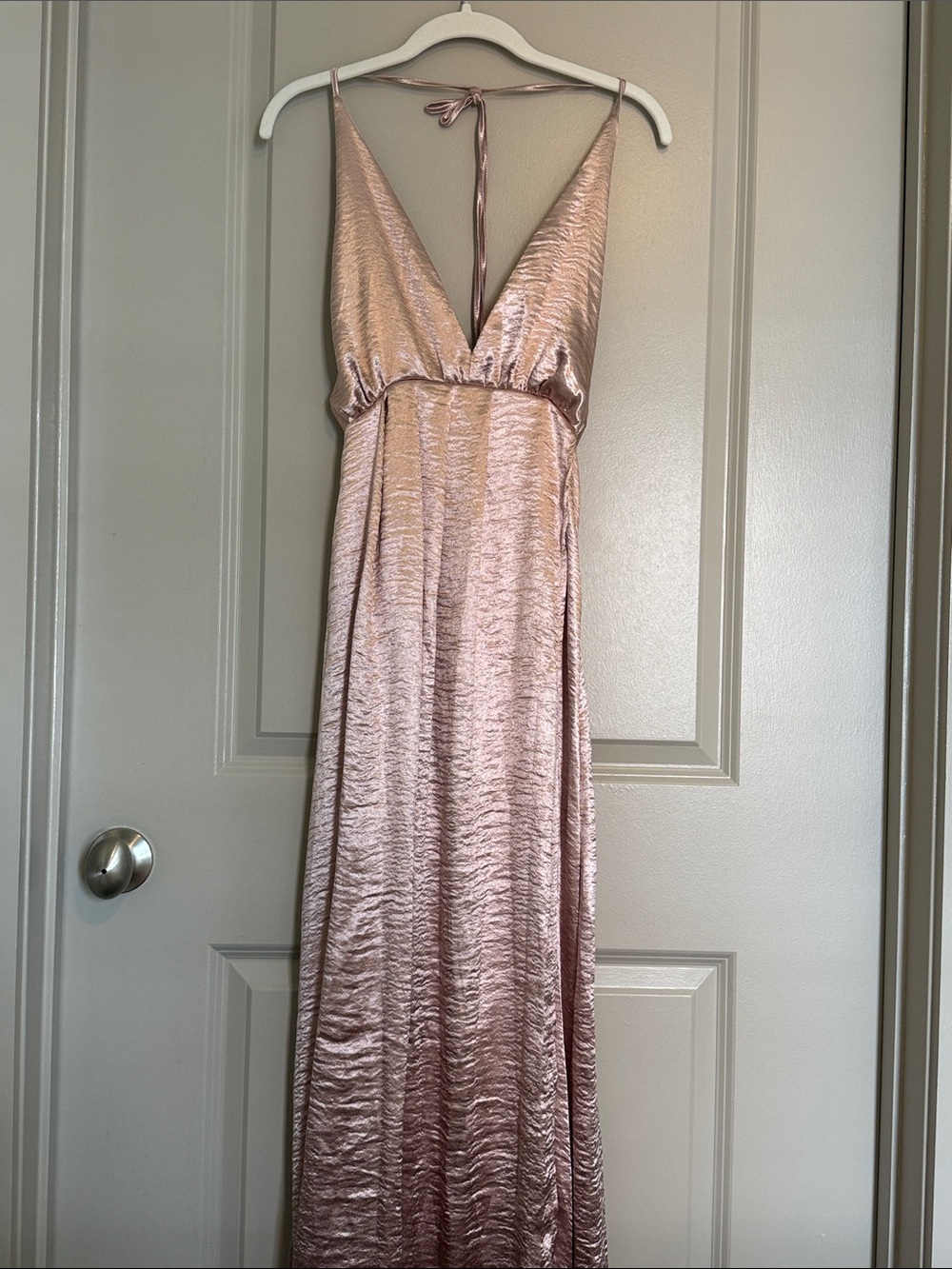 SHEIN Rose Gold Satin V-Neck Maxi Dress